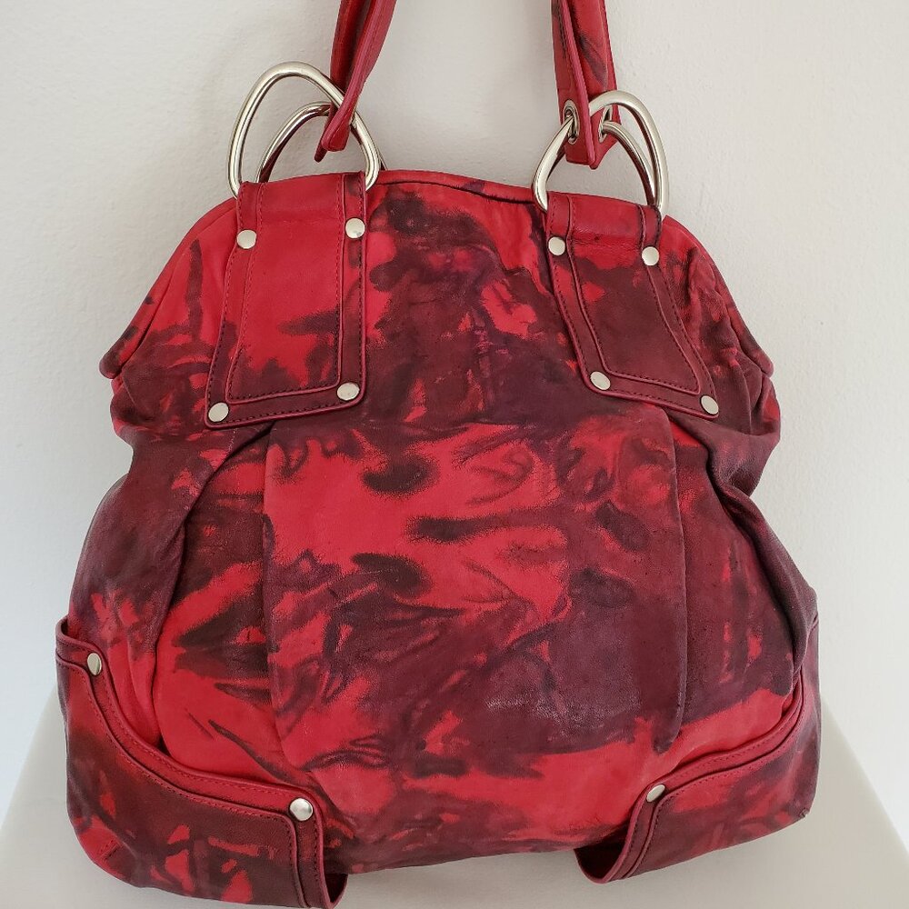 Kooba Leather Hobo bucket bag purse Red fuscia pink black gray purple XL tie dye